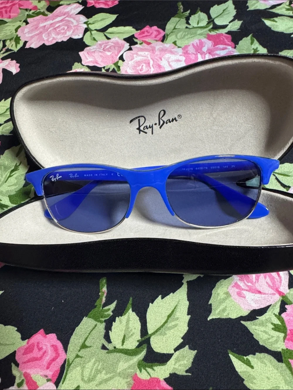 NEW Ray-Ban Blue Semi-Rimless Sunglasses with Blue Lenses
